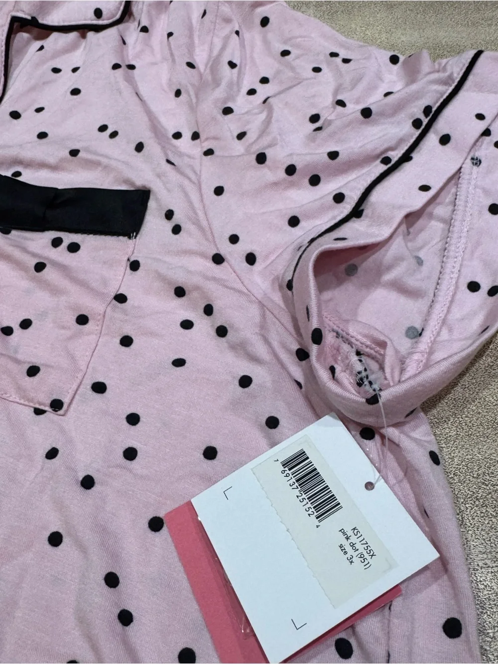 New Kate Spade 3X Pink And Black Dot Print Coordinating Pajama Short Set Cute!